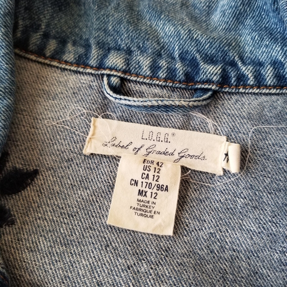 H&M Denim Navy Floral-Embroidered Trucker Jacket - Picture 5 of 11